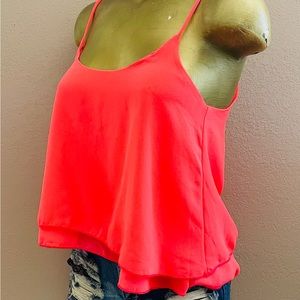 Neon Day-Glo Hot ORANGE Layered Flouro BABYDOLL TOP Small
